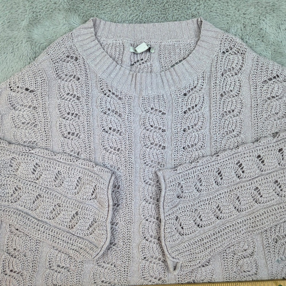American Eagle Sweater Womens XS Crochet Cable Knit Pointelle Relaxed Pink Laven